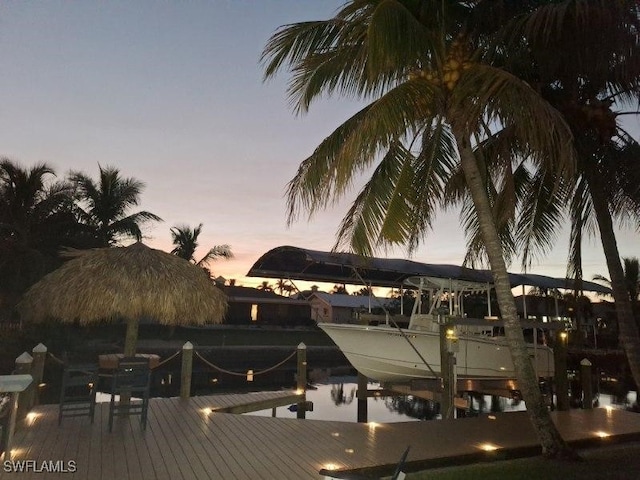 dock area featuring a water view