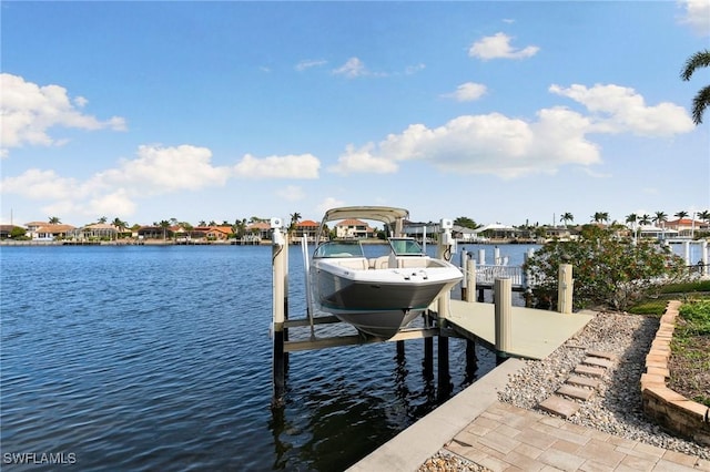 view of dock featuring a water view