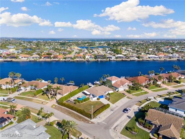 aerial view with a water view