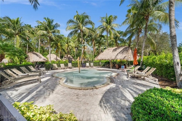 view of pool featuring a gazebo and a patio