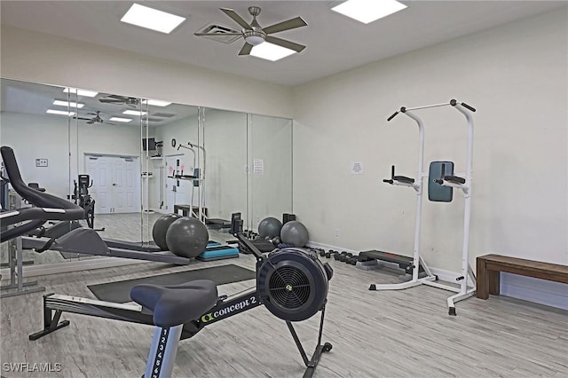13268 Whitehaven Ln Unit 102, Fort Myers, FL 33966 - exercise room with a ceiling fan, wood finished floors, and baseboards
