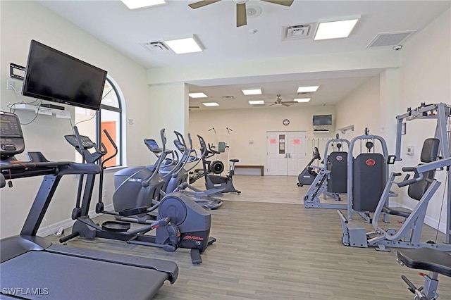 13268 Whitehaven Ln Unit 102, Fort Myers, FL 33966 - exercise room with ceiling fan, wood finished floors, and baseboards