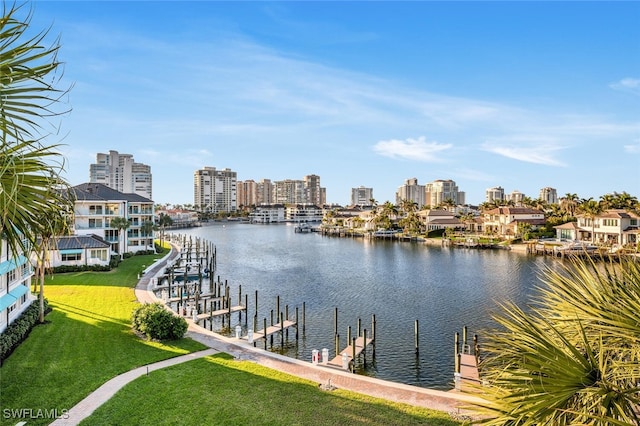 view of water feature featuring a dock