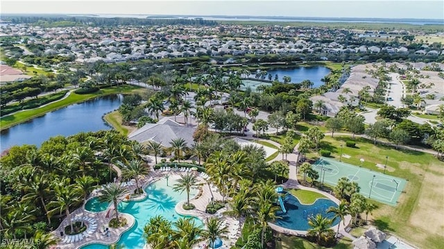 aerial view with a water view