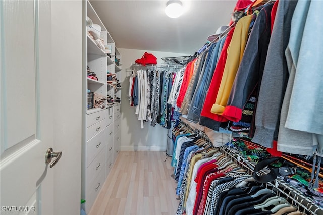spacious closet with light hardwood / wood-style floors