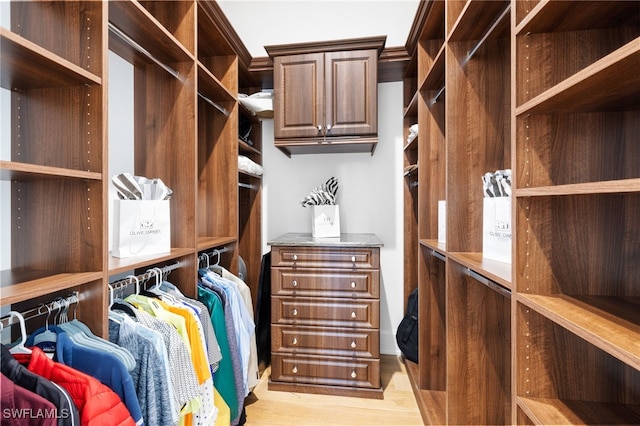 spacious closet with light hardwood / wood-style floors