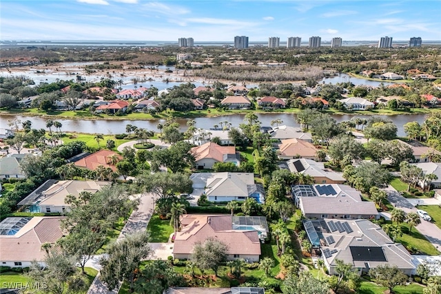 aerial view with a water view