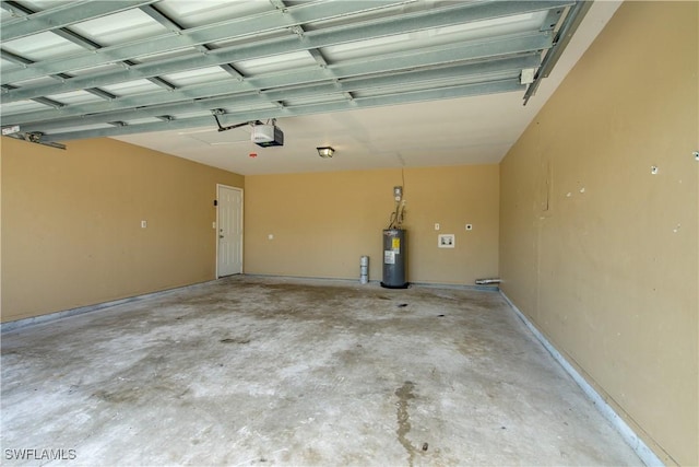 garage with water heater and a garage door opener