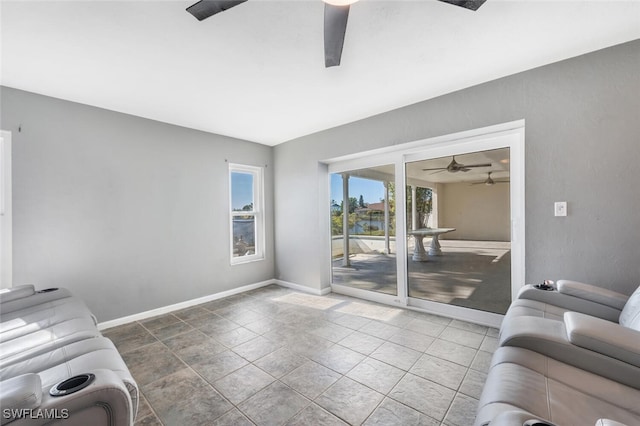 living room featuring ceiling fan