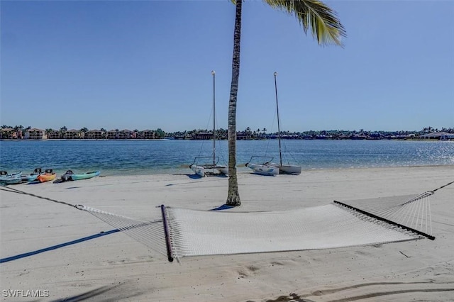 view of water feature featuring a beach view