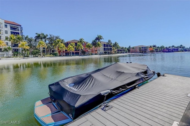 view of dock with a water view