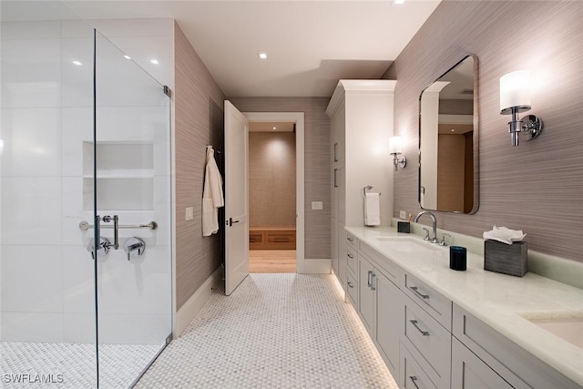 bathroom with vanity and tile patterned floors