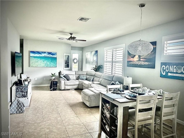 interior space featuring ceiling fan