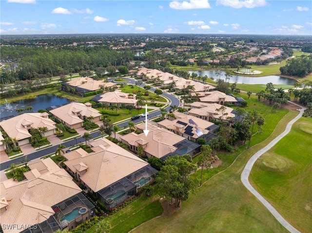 aerial view with a water view