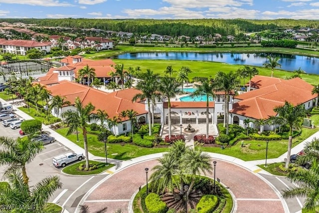 aerial view with a water view