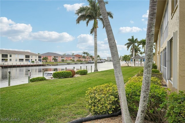 view of yard with a water view