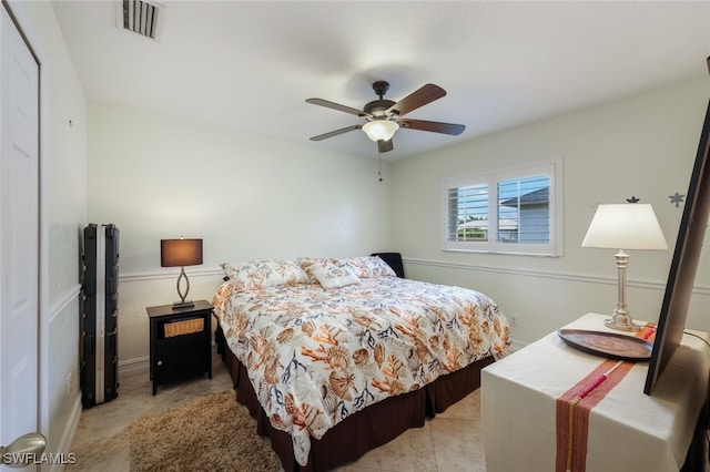 bedroom featuring ceiling fan