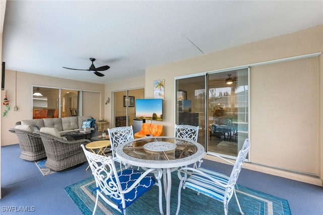 interior space with ceiling fan and outdoor lounge area