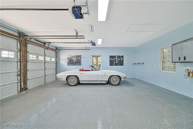 garage with a garage door opener