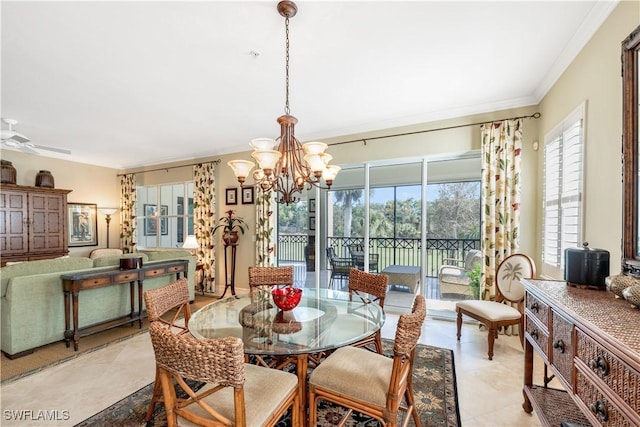 dining area featuring a notable chandelier and crown molding