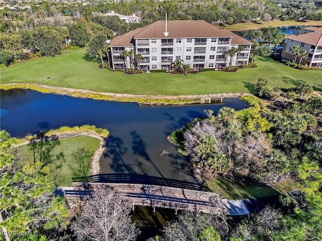 aerial view with a water view