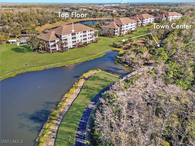 bird's eye view featuring a water view