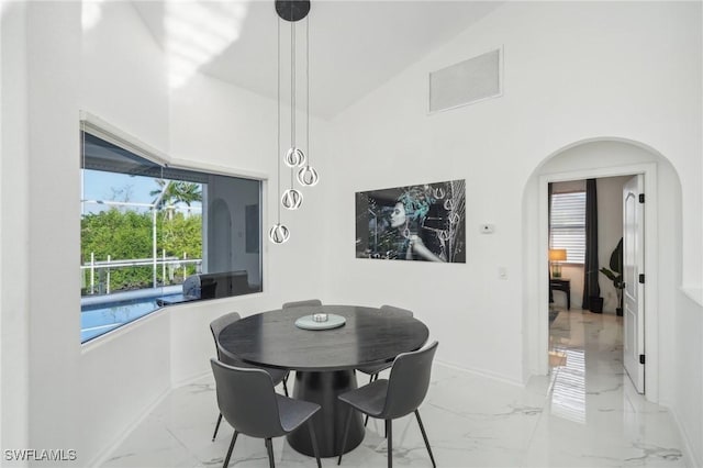 dining area with lofted ceiling