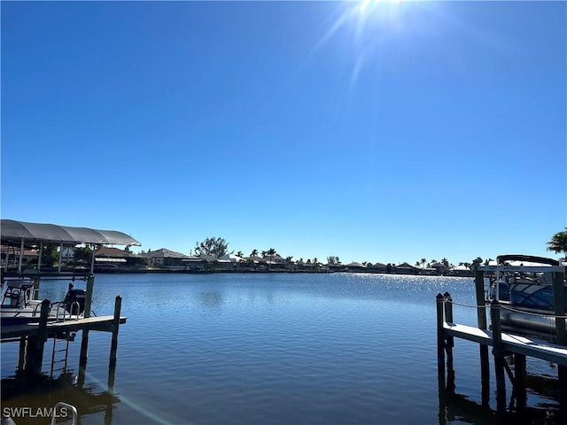 dock area with a water view