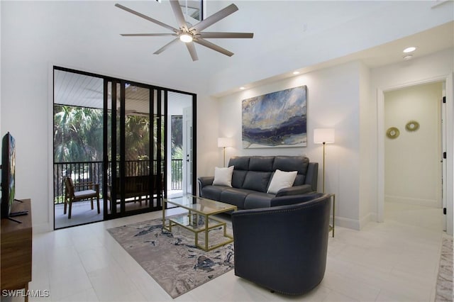 living room with ceiling fan