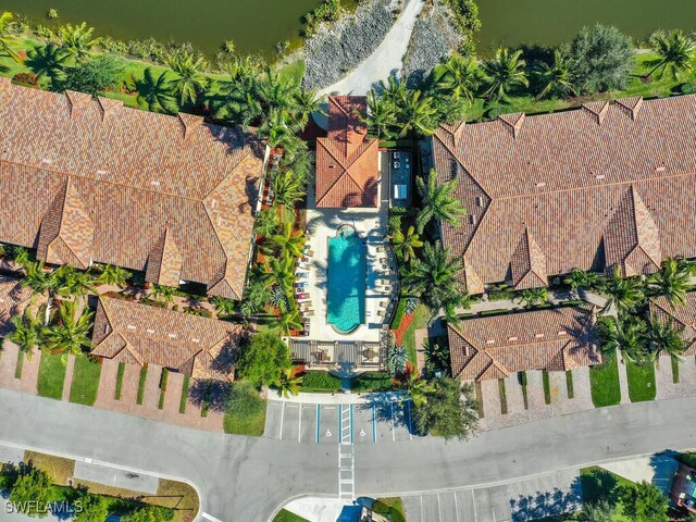 aerial view with a water view