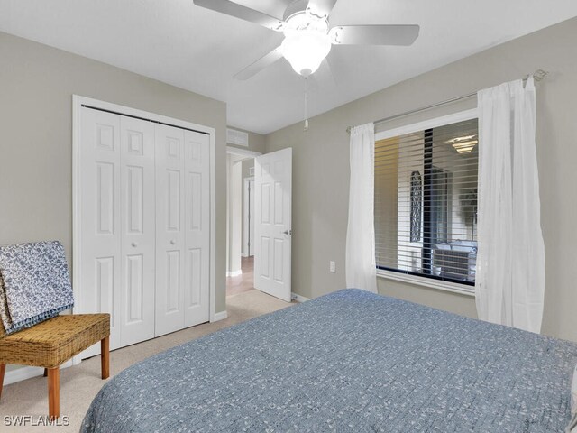 bedroom with a closet and ceiling fan