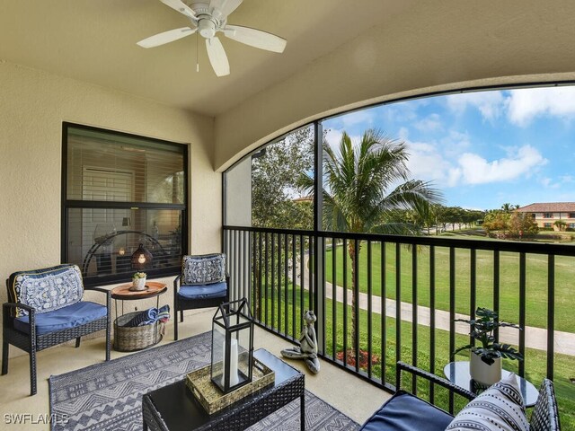 balcony with ceiling fan