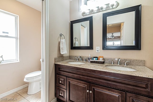 bathroom with tile patterned floors, toilet, and vanity