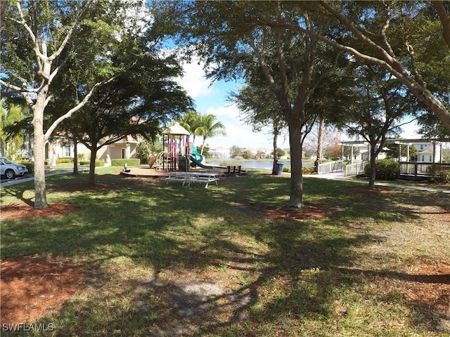 view of yard with a playground