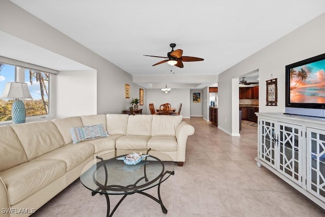 living room featuring ceiling fan