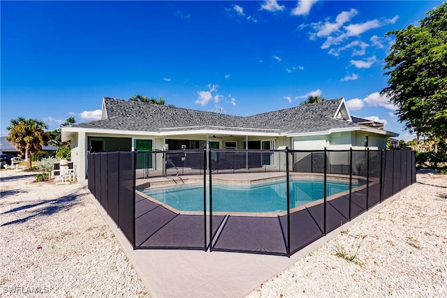 view of pool featuring a patio area and ceiling fan