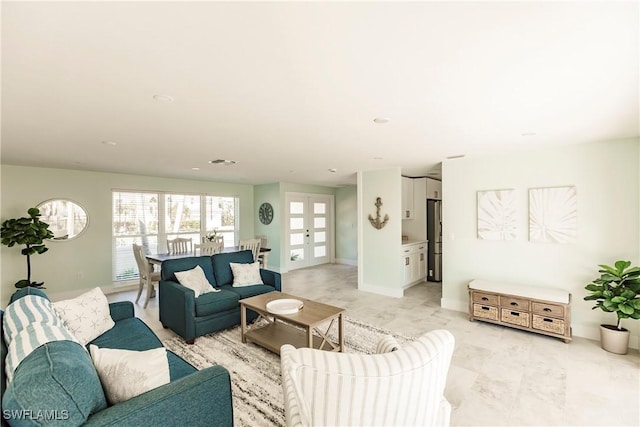 living room featuring french doors