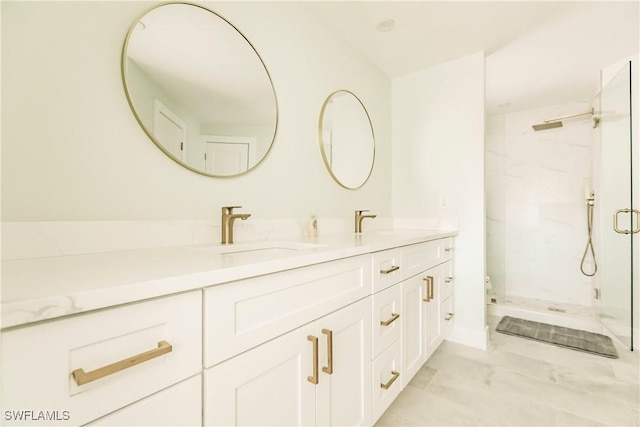 bathroom with vanity and walk in shower