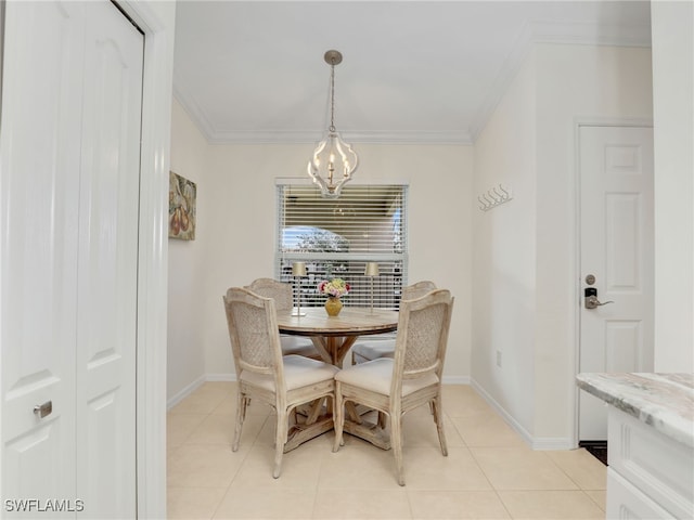 tiled dining space featuring ornamental molding