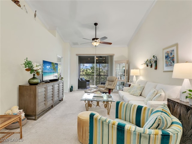 20021 Barletta Ln Unit 2223, Estero, FL 33928 - carpeted living room featuring ornamental molding and a ceiling fan