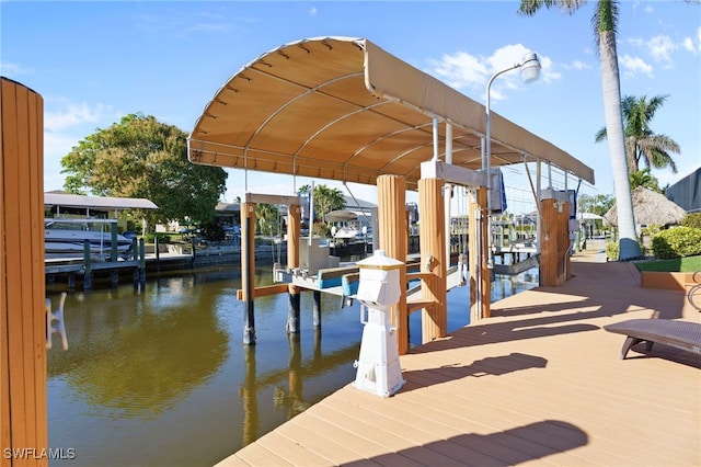 view of dock with a water view