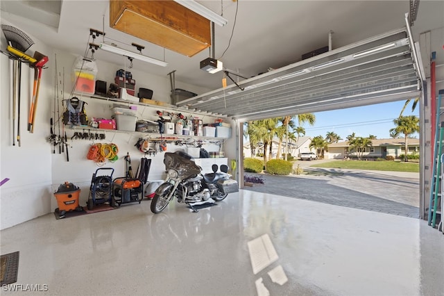 garage with a garage door opener