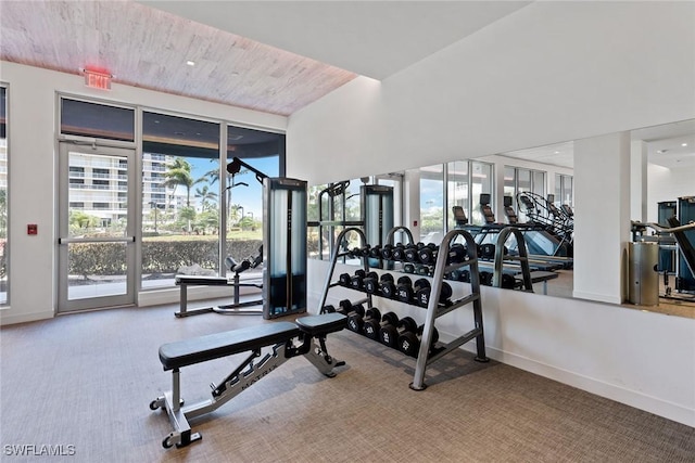 gym with wooden ceiling and plenty of natural light