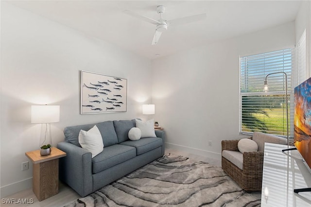 living room with ceiling fan