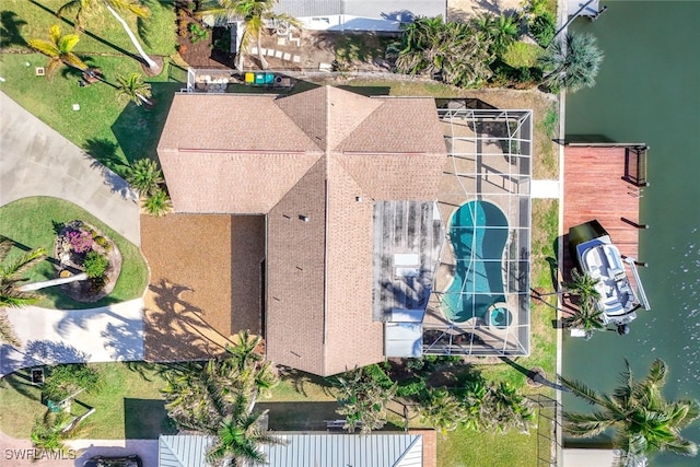 bird's eye view featuring a water view