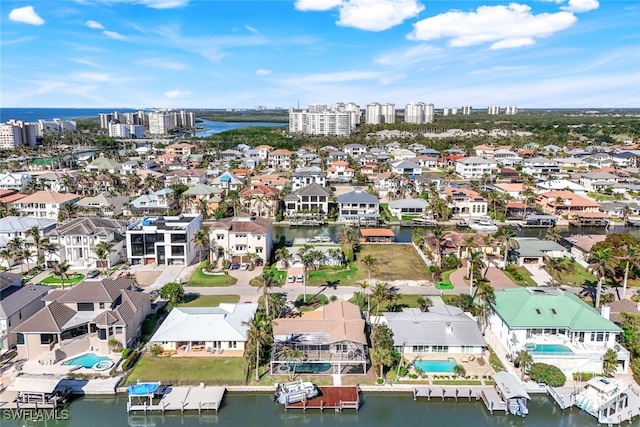 aerial view featuring a water view