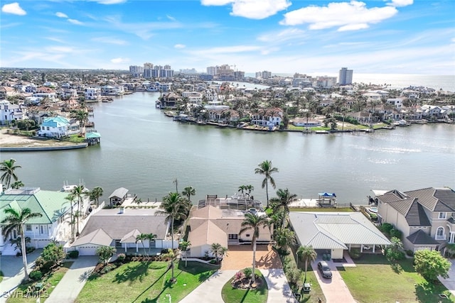 bird's eye view featuring a water view