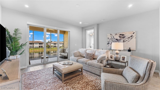 living room with a water view