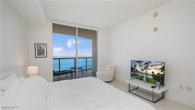 bedroom with access to exterior and expansive windows