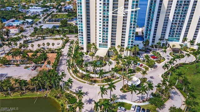 aerial view with a water view